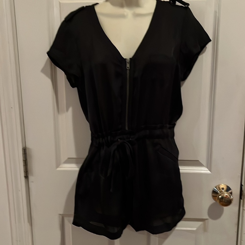 French Connection UK size 8 black dressy romper front zip V- neck
